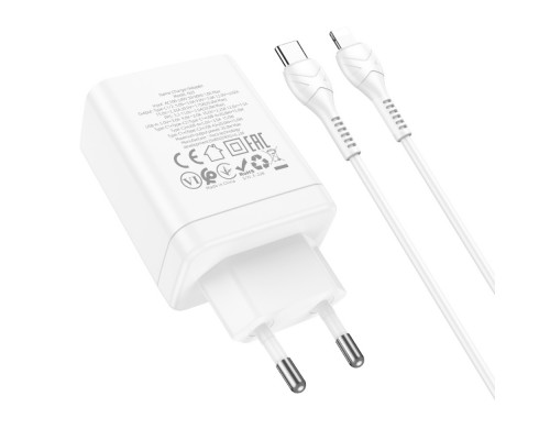 Сетевое зарядное устройство Hoco N33 USB/ 2 Type-C PD 35W белое + кабель Type-C to Lightning