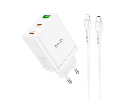 Сетевое зарядное устройство Hoco N33 USB/ 2 Type-C PD 35W белое + кабель Type-C to Lightning