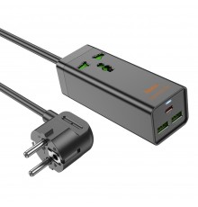 Сетевое зарядное устройство удлинитель Hoco AC9A 2 USB/Type-C PD QC 30W 1 розетка 1.5m черный
