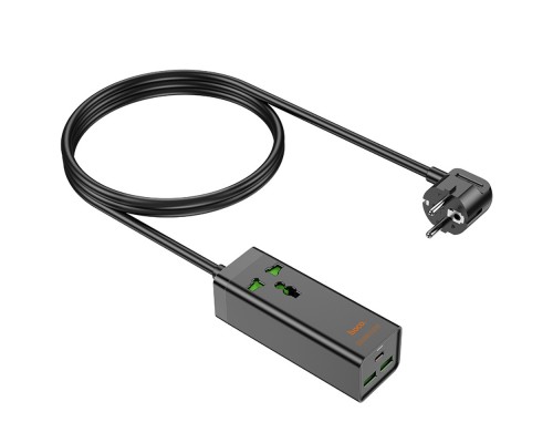 Сетевое зарядное устройство удлинитель Hoco AC9A 2 USB/Type-C PD QC 30W 1 розетка 1.5m черный