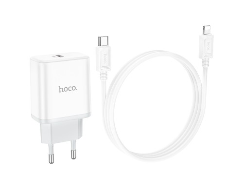Сетевое зарядное устройство Hoco C104A Type-C PD белое + кабель Type-C to Lightning