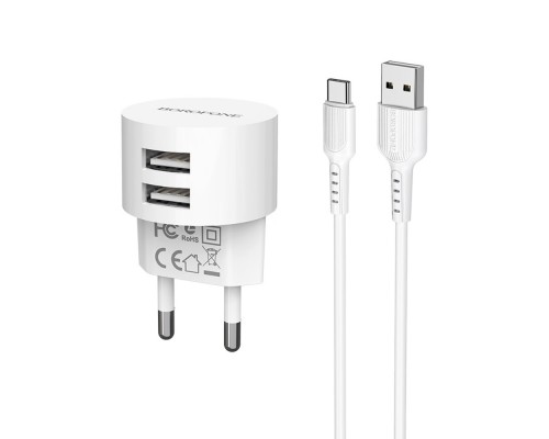 Сетевое зарядное устройство Borofone BA23A 2 USB белое + кабель USB to Type-C