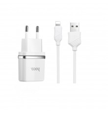 Сетевое зарядное устройство Hoco C12 2 USB белое + кабель USB to Lightning