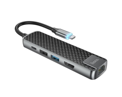 Мультиадаптер хаб Hoco HB23 5в1 Type-C to USB 3.0 (F)/ USB 2.0 (F)/ HDMI (F)/ Type-C (F)/ RJ45 (F) PD 60W 0.135m