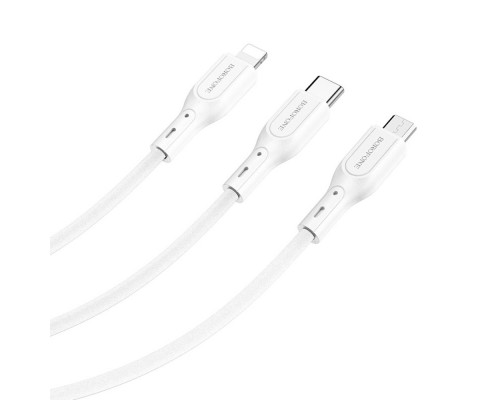 Кабель Borofone BX66 3в1 USB to Type-C/ Lightning/ MicroUSB 1m белый