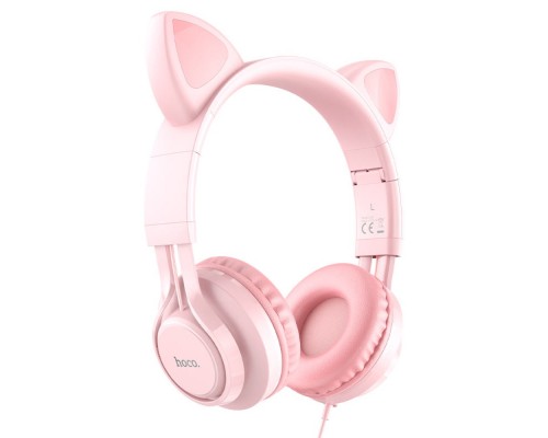Наушники проводные накладные Hoco W36 Cat ear с микрофоном Jack 3.5 розовые