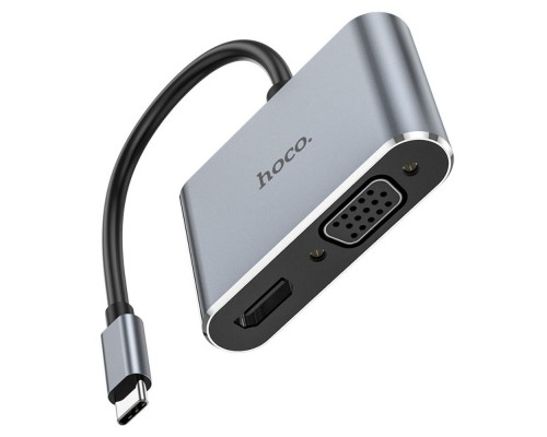 Мультиадаптер хаб Hoco HB29 2в1 Type-C to HDMI (F)/ VGA (F) 0.15m