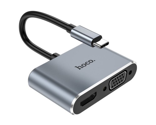 Мультиадаптер хаб Hoco HB29 2в1 Type-C to HDMI (F)/ VGA (F) 0.15m