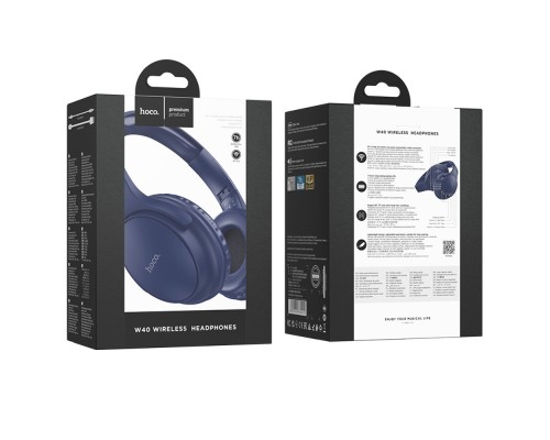 Беспроводные накладные наушники Hoco W40 с микрофоном синие