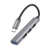 Мультиадаптер хаб Hoco HB26 4в1 Type-C to USB 3.0 (F)/ 3 USB 2.0 (F) 0.13m темно-серебристый