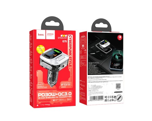 Автомобильное зарядное устройство Hoco E75 USB QC3.0/PD30W/AUX c FM-модулятором черное