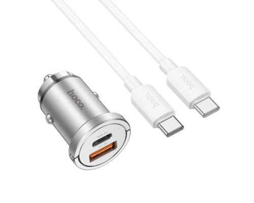 Автомобильное зарядное устройство Hoco NZ10 USB/ Type-C PD 45W серебристый + кабель Type-C to Type-C