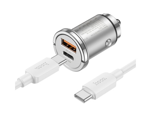Автомобильное зарядное устройство Hoco NZ10 USB/ Type-C PD 45W серебристый + кабель Type-C to Type-C