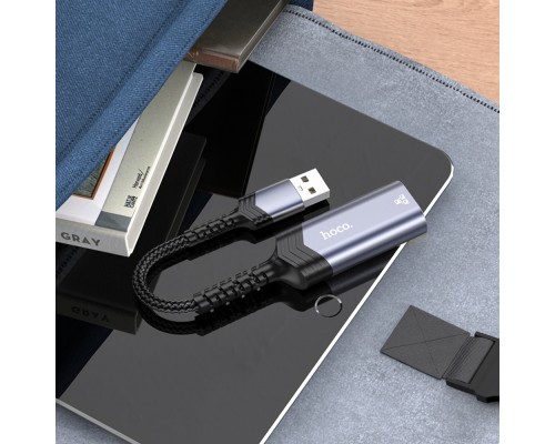 Адаптер переходник Hoco UA26 100 Mbps USB to RJ45 metal gray