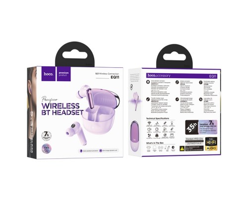 Наушники беспроводные вакуумные Hoco EQ11 TWS purple
