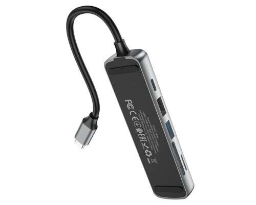 Мультиадаптер хаб Hoco HB24 6в1 Type-C to USB 3.0 (F)/ USB 2.0 (F)/ HDMI (F)/ Type-C (F)/ SD/ TF PD 60W 0.135m