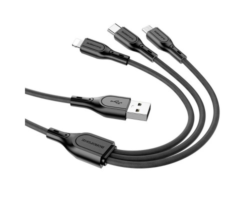 Кабель Borofone BX66 3в1 USB to Type-C/ Lightning/ MicroUSB 1m черный