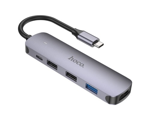 Мультиадаптер хаб Hoco HB27 5в1 Type-C to USB 3.0 (F)/ 2 USB 2.0 (F)/ HDMI (F)/ Type-C (F) PD 60W 0.135m