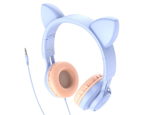 Наушники проводные накладные Hoco W36 Cat ear с микрофоном Jack 3.5 синие