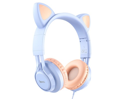 Наушники проводные накладные Hoco W36 Cat ear с микрофоном Jack 3.5 синие