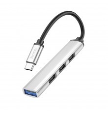 Мультиадаптер хаб Hoco HB26 4в1 Type-C to USB 3.0 (F)/ 3 USB 2.0 (F) 0.13m серебристый