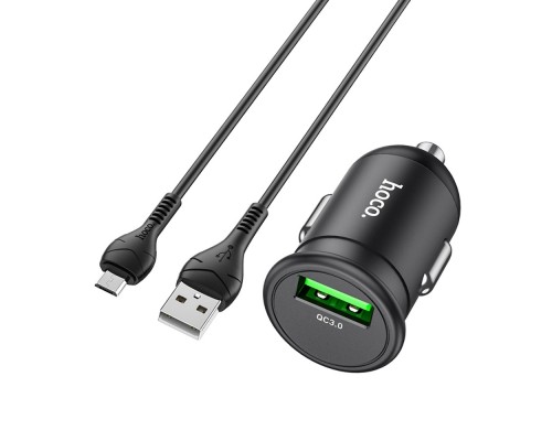 Автомобильное зарядное устройство Hoco Z43 USB QC черное + кабель USB to MicroUSB