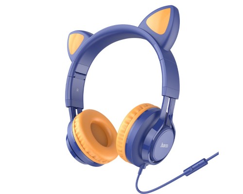 Наушники проводные накладные Hoco W36 Cat ear с микрофоном Jack 3.5 темно-синие