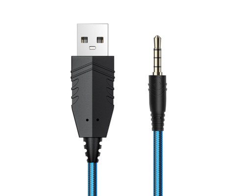 Наушники проводные полноразмерные Hoco W102 игровые с микрофоном и подсветкой Jack 3.5 / USB черно-синие