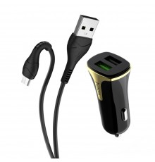 Автомобильное зарядное устройство Hoco Z31 2 USB QC черное + кабель USB to MicroUSB
