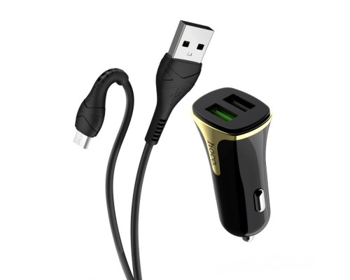 Автомобильное зарядное устройство Hoco Z31 2 USB QC черное + кабель USB to MicroUSB