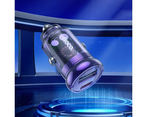 Автомобильное зарядное устройство Hoco Z53A USB/ Type-C PD 30W QC transparent purple + кабель Type-C to Lightning