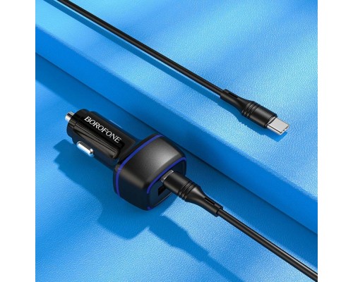 Автомобильное зарядное устройство Borofone BZ14A USB/ Type-C QC PD черное + кабель Type-C to Type-C