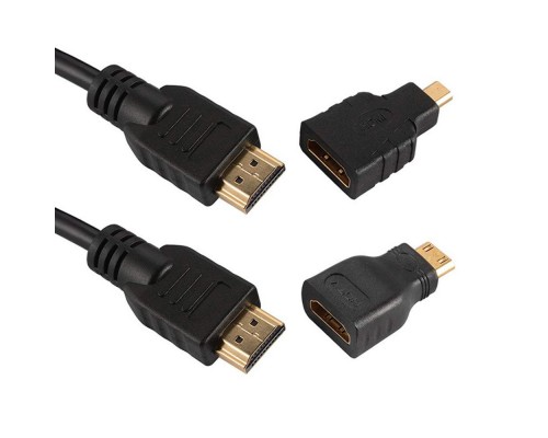 HDMI кабель 1.5m в комплекте с переходниками mini-HDMI/ micro-HDMI черный