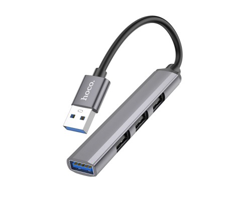 Мультиадаптер хаб Hoco HB26 4в1 USB to USB 3.0 (F)/ 3 USB 2.0 (F) 0.13m темно-серебристый