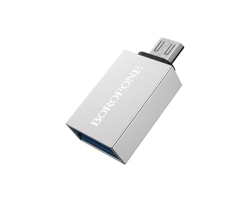 Адаптер переходник Borofone BV2 MicroUSB to USB 3.0 (F) серебристый