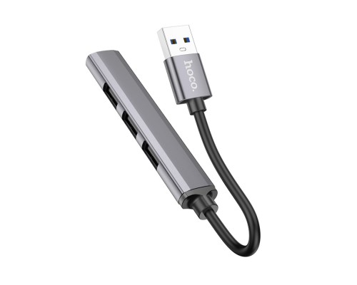 Мультиадаптер хаб Hoco HB26 4в1 USB to USB 3.0 (F)/ 3 USB 2.0 (F) 0.13m темно-серебристый