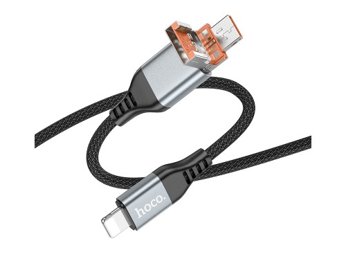 Кабель Hoco U128 2в1 USB/ Type-C to Lightning PD 27W 1.2m black
