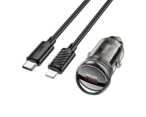 Автомобильное зарядное устройство Hoco Z53 Type-C PD 30W transparent black + кабель Type-C to Lightning