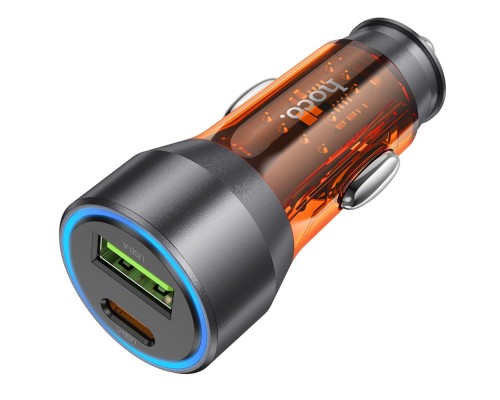 Автомобильное зарядное устройство Hoco NZ12A USB/ Type-C PD 43W transparent orange