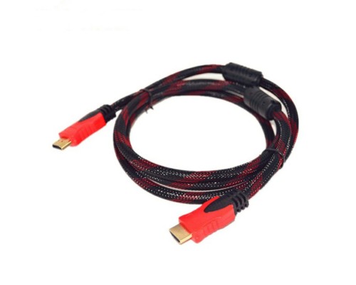 HDMI кабель 5m с нейлоновой оплёткой и позолоченными коннекторами чёрно-красный