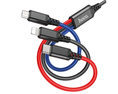 Кабель Hoco X76 3в1 USB to Type-C/ Lightning/ MicroUSB 1m черный