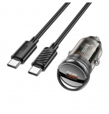 Автомобильное зарядное устройство Hoco Z53 Type-C PD 30W transparent black + кабель Type-C to Type-C