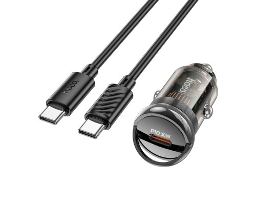 Автомобильное зарядное устройство Hoco Z53 Type-C PD 30W transparent black + кабель Type-C to Type-C