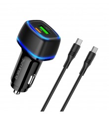 Автомобильное зарядное устройство Borofone BZ14A USB/ Type-C QC PD черное + кабель Type-C to Type-C