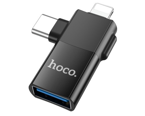 Адаптер переходник Hoco UA17 USB to Type-C/ Lightning черный