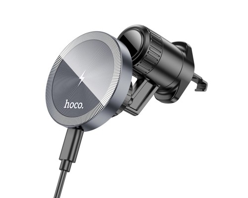 Автодержатель Hoco HW6 магнитный с беспроводной зарядкой 15W black metal gray