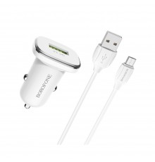 Автомобильное зарядное устройство Borofone BZ12A USB QC белое + кабель USB to MicroUSB