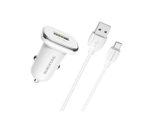 Автомобильное зарядное устройство Borofone BZ12A USB QC белое + кабель USB to MicroUSB