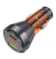 Автомобильное зарядное устройство Hoco NZ12B USB/ Type-C PD 48W с дисплеем transparent orange