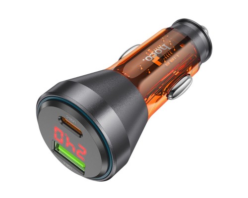 Автомобильное зарядное устройство Hoco NZ12B USB/ Type-C PD 48W с дисплеем transparent orange